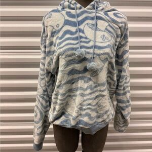 Blue and White Mushroom Patterned Hoodie